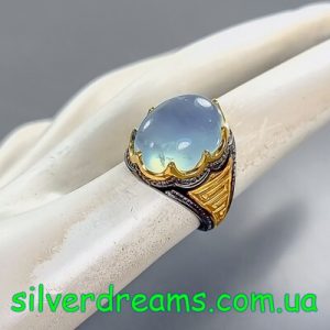 Перстень серебро натуральный аквамарин
