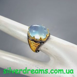 Перстень серебро натуральный аквамарин