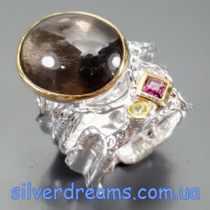 Кольцо серебро природный солнечный камень кошачий глаз