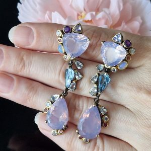 Серьги серебро натуральный лавандовый кварц + опал + топаз + танзанит