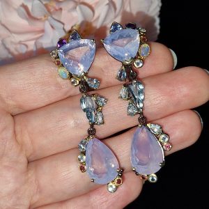 Серьги серебро природный лавандовый кварц + опал + топаз + танзанит