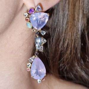 Серьги серебро природный лавандовый кварц + опал + топаз + танзанит