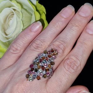 Кольцо серебро природный турмалин и родолит