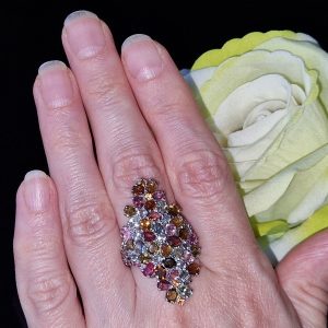 Кольцо серебро натуральный турмалин и родолит