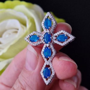 Кулон серебро природный голубой опал