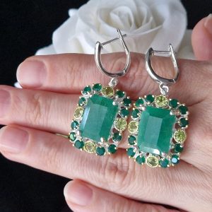 Серьги серебро натуральный берилл оникс хризолит