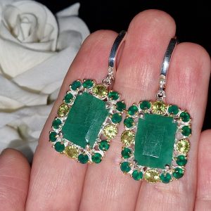 Серьги серебро природный берилл оникс хризолит