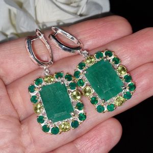 Серьги серебро натуральный берилл оникс хризолит