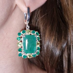 Серьги серебро природный берилл оникс хризолит