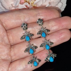 Серьги серебро природная бирюза + марказит