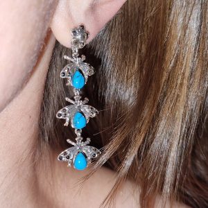Серьги серебро природная бирюза и марказит