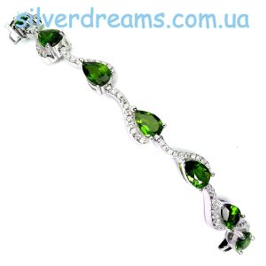 Браслет серебро природный хромдиопсид