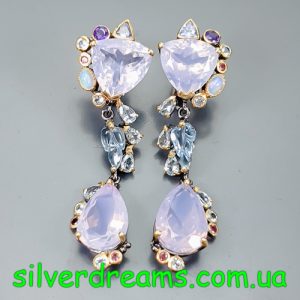 Серьги серебро натуральный лавандовый кварц