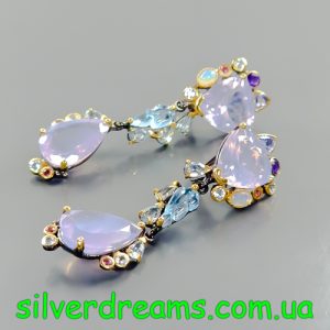 Длинные серьги серебро природный лавандовый кварц