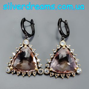 Серьги серебро природный аметрин и голубой топаз
