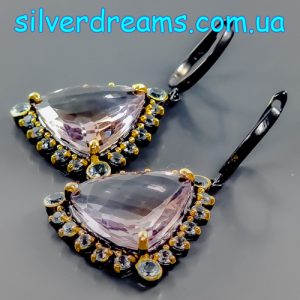 Серьги серебро натуральный аметрин и голубой топаз