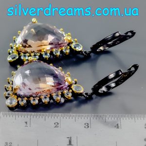 Серьги серебро натуральный аметрин и голубой топаз