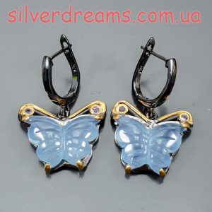 Серьги серебро природный аквамарин