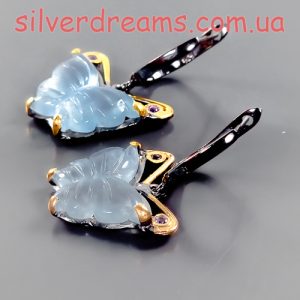 Серьги серебро натуральный аквамарин
