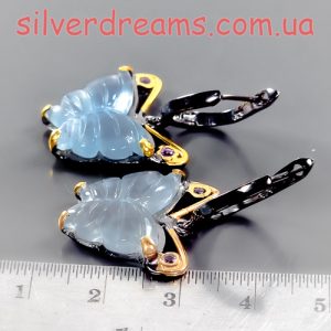 Серьги серебро натуральный аквамарин