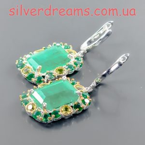 Серьги серебро натуральный зелёный берилл оникс хризолит