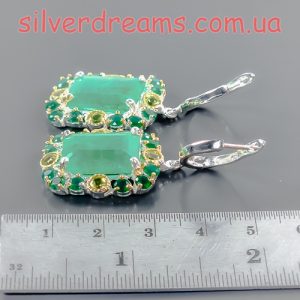 Серьги серебро натуральный зелёный берилл оникс хризолит