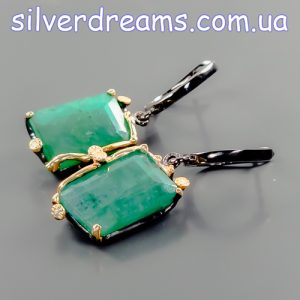 Серьги серебро природный зелёный берилл