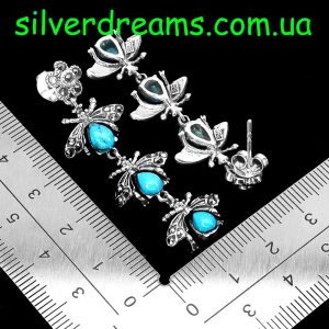 Серьги серебро природная бирюза и марказит