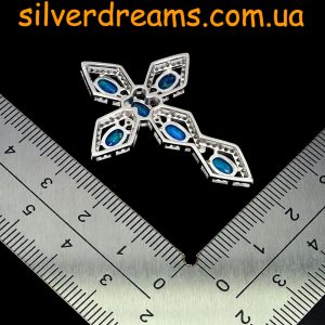 Крестик серебро природный голубой опал