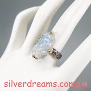 Кольцо серебро природный лабрадорит