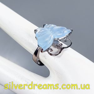 Alternative view of HANDMADE! Серебряное кольцо Бабочка из резного аквамарина р.17,8