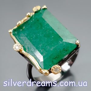 Кольцо серебро природный зелёный берилл