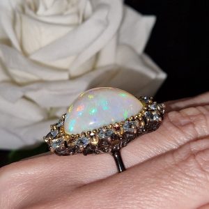 Перстень серебро натуральный эфиопский опал + топаз + турмалин