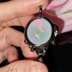 Подвес серебро натуральный радужный огненный опал