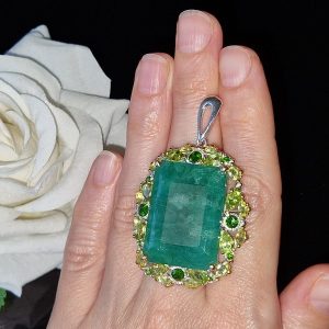 Кулон серебро природный берилл диопсид хризолит