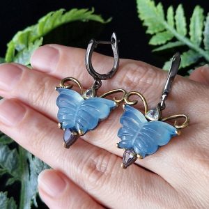 Серьги серебро натуральный аквамарин топаз иолит