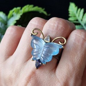 Перстень серебро натуральный аквамарин топаз иолит