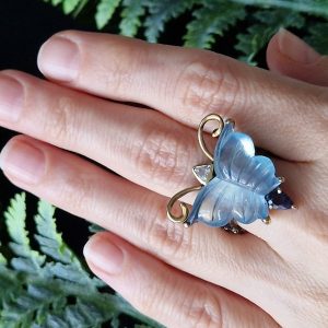 Кольцо серебро природный аквамарин топаз иолит