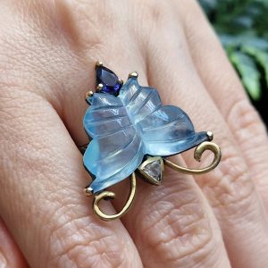 Кольцо серебро природный аквамарин топаз иолит