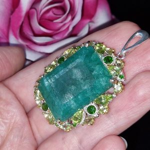 Кулон серебро природный берилл диопсид хризолит