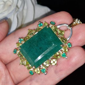 Кулон серебро природный берилл оникс хризолит