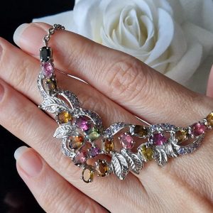 Колье серебро природный турмалин родолит танзанит