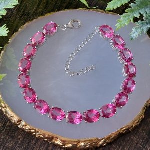 Браслет серебро природный розовый топаз