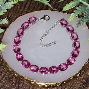 Браслет серебро натуральный розовый топаз