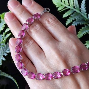Браслет серебро природный розовый топаз