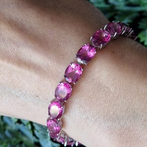 Браслет серебро натуральный розовый топаз