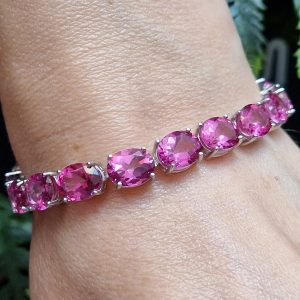 Браслет серебро натуральный розовый топаз