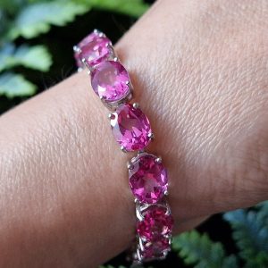 Браслет серебро природный розовый топаз