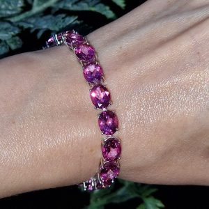 Браслет серебро натуральный розовый топаз