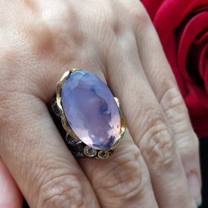 Перстень серебро натуральный лавандовый кварц